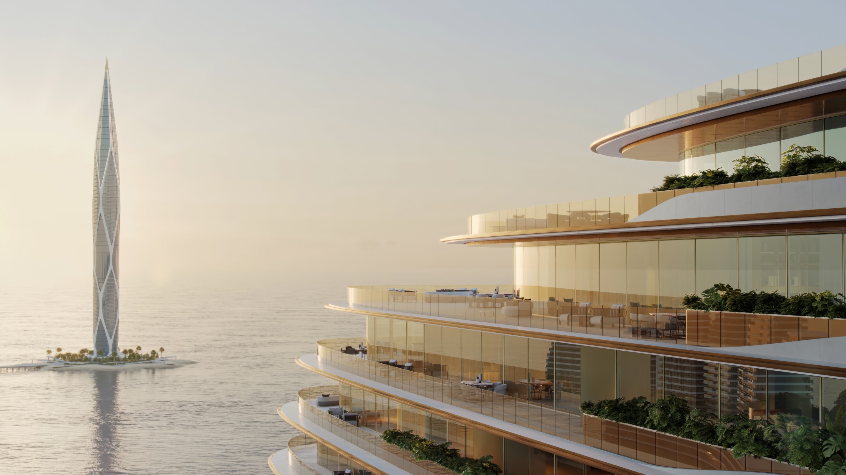 Luxury coastal skyline and modern residence architecture